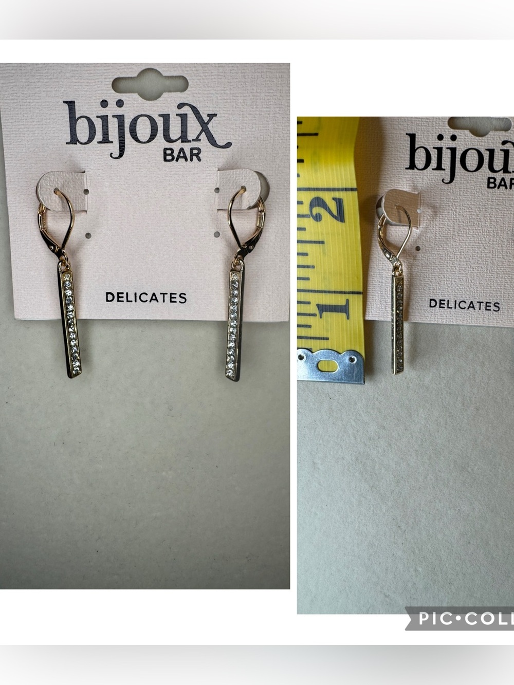 NWT Bijoux Bar Delicates Gold Bar Crystal Drop Earrings